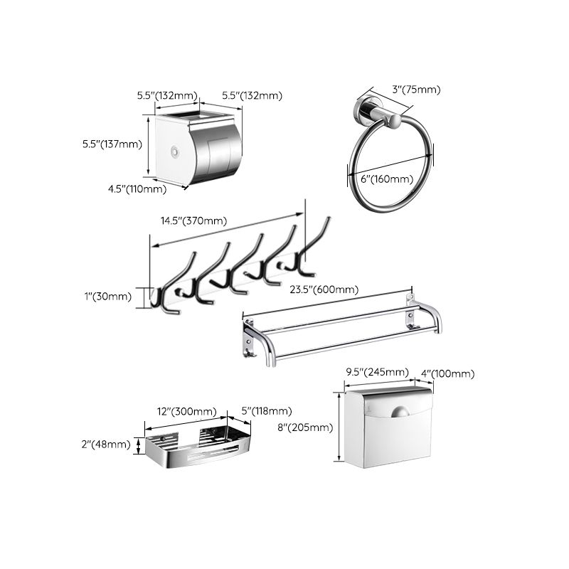 Contemporary Bathroom Accessories Hardware Set in Silver with Towel Bar Clearhalo 'Bathroom Hardware Sets' 'Bathroom Hardware' 'Bathroom Remodel & Bathroom Fixtures' 'bathroom_hardware_sets' 'Home Improvement' 'home_improvement' 'home_improvement_bathroom_hardware_sets' 1200x1200_2217915d-c54d-4f85-bf45-8e981a22690a