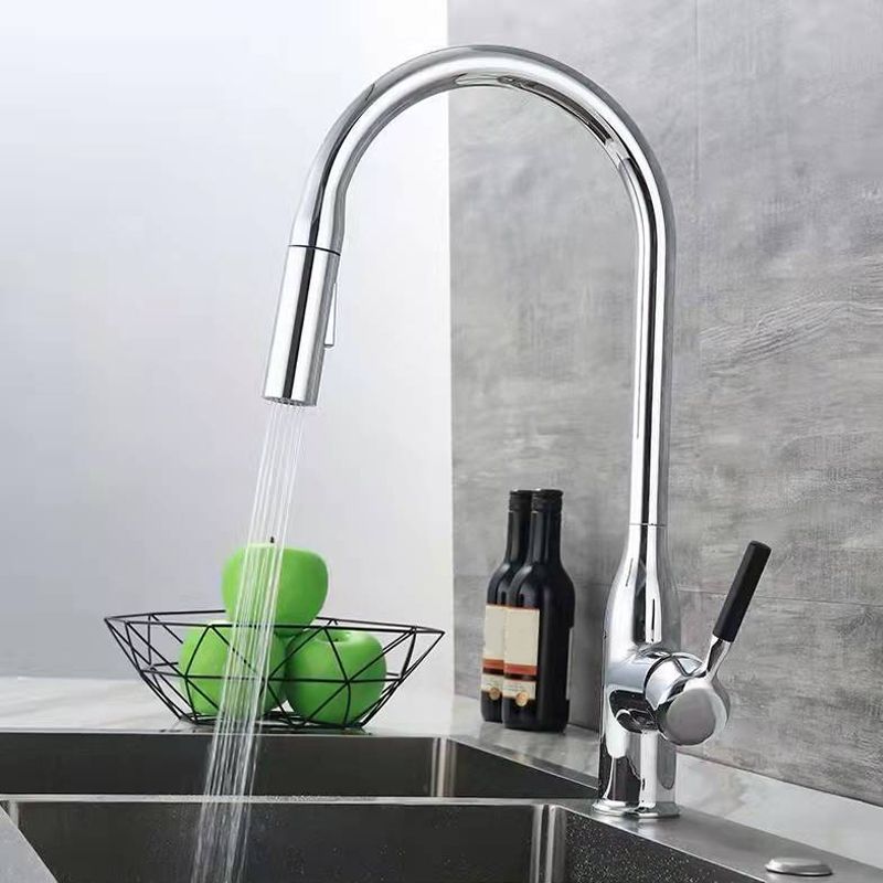 Contemporary Faucet Copper Single Handle High Arc Retractable Faucet for Kitchen Clearhalo 'Home Improvement' 'home_improvement' 'home_improvement_kitchen_faucets' 'Kitchen Faucets' 'Kitchen Remodel & Kitchen Fixtures' 'Kitchen Sinks & Faucet Components' 'kitchen_faucets' 1200x1200_22227f76-ef05-42af-9340-76f2c6915925