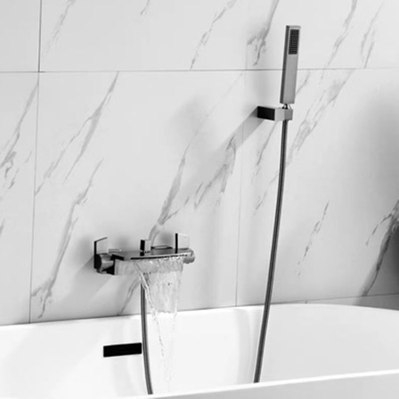 Modern Tub Filler Trim Copper Lever Handles with Hand Shower Wall Mounted Bathroom Faucet Clearhalo 'Bathroom Remodel & Bathroom Fixtures' 'Bathtub Faucets' 'bathtub_faucets' 'Home Improvement' 'home_improvement' 'home_improvement_bathtub_faucets' 1200x1200_223fb5dd-ee11-459c-8338-f7cd265967b2