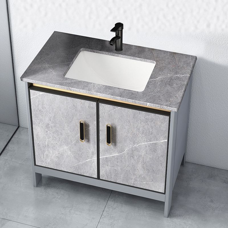 Contemporary Sink Cabinet Freestanding Mirror Cabinet Bathroom Vanity Set in Gray Clearhalo 'Bathroom Remodel & Bathroom Fixtures' 'Bathroom Vanities' 'bathroom_vanities' 'Home Improvement' 'home_improvement' 'home_improvement_bathroom_vanities' 1200x1200_22540284-927b-420a-9689-65b3f9df84a9