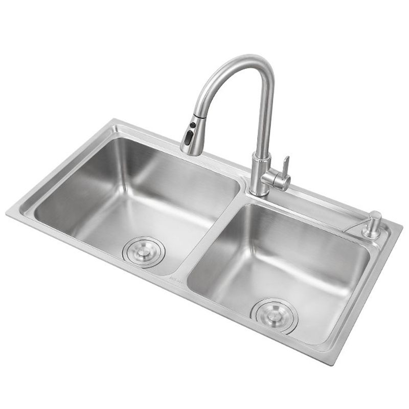 Stainless Steel Kitchen Sink Drop-In Contemporary Style Kitchen Double Sink Clearhalo 'Home Improvement' 'home_improvement' 'home_improvement_kitchen_sinks' 'Kitchen Remodel & Kitchen Fixtures' 'Kitchen Sinks & Faucet Components' 'Kitchen Sinks' 'kitchen_sinks' 1200x1200_226dbe51-b747-4906-864c-97e8add00d5d