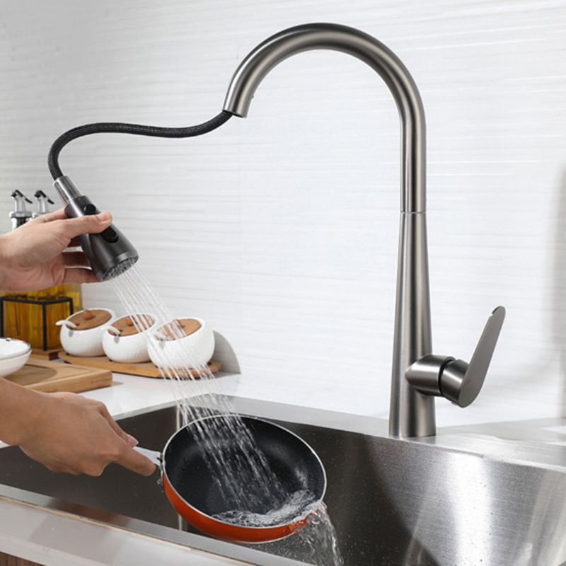 Modern Faucet 1-Handle 1-Hole Copper with Pull out Sprayer Gooseneck Faucet Clearhalo 'Home Improvement' 'home_improvement' 'home_improvement_kitchen_faucets' 'Kitchen Faucets' 'Kitchen Remodel & Kitchen Fixtures' 'Kitchen Sinks & Faucet Components' 'kitchen_faucets' 1200x1200_229e82b7-17cf-4cfe-9415-69a9b265054c