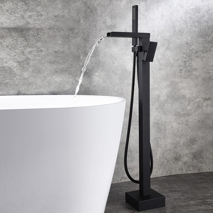Modern Brass Freestanding Tub Filler Floor Mounted Tub Filler with Handle Clearhalo 'Bathroom Remodel & Bathroom Fixtures' 'Bathtub Faucets' 'bathtub_faucets' 'Home Improvement' 'home_improvement' 'home_improvement_bathtub_faucets' 1200x1200_22a32b03-d196-425e-bfbb-5a106e6ab54a