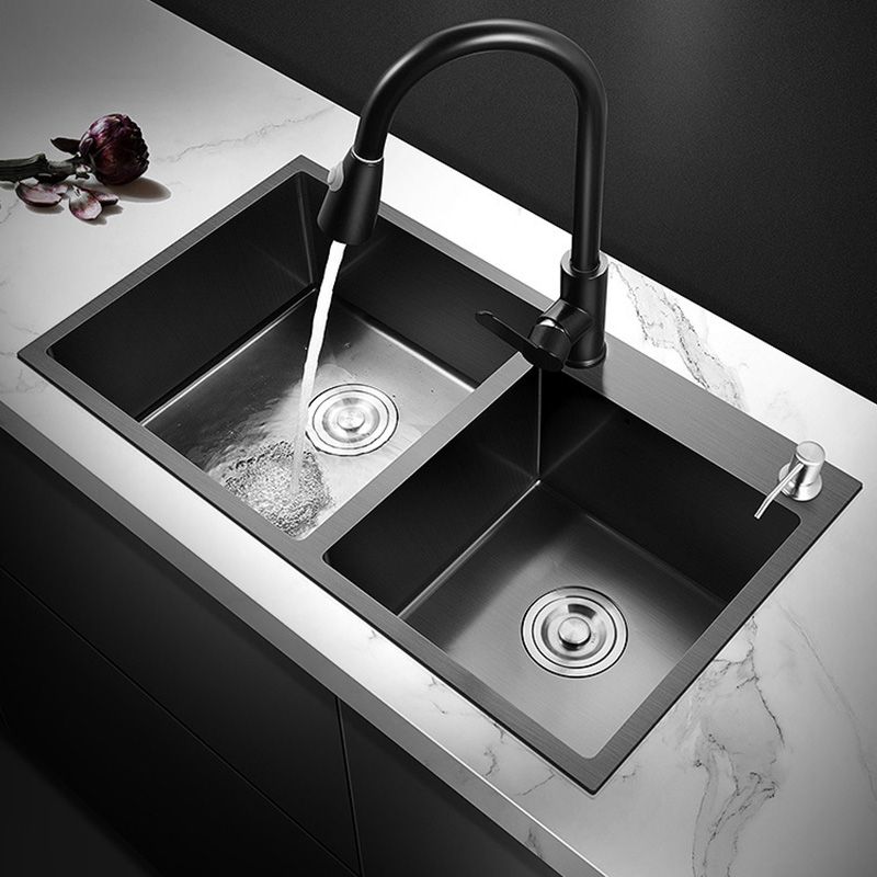 Single Bowl Black Kitchen Sink with Drain Assembly Drop-In Contemporary Sink Clearhalo 'Home Improvement' 'home_improvement' 'home_improvement_kitchen_sinks' 'Kitchen Remodel & Kitchen Fixtures' 'Kitchen Sinks & Faucet Components' 'Kitchen Sinks' 'kitchen_sinks' 1200x1200_2349da48-55ae-4ae9-aff7-e628f3f111cf