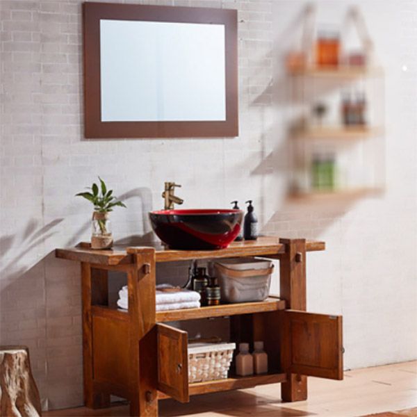 Modern Wood Bathroom Vanity Freestanding Bathroom Sink Vanity with Mirror Clearhalo 'Bathroom Remodel & Bathroom Fixtures' 'Bathroom Vanities' 'bathroom_vanities' 'Home Improvement' 'home_improvement' 'home_improvement_bathroom_vanities' 1200x1200_23634310-9b80-4849-887e-07093572fbe6