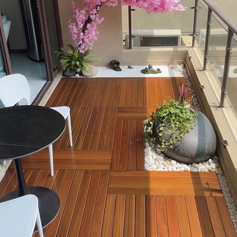 Rectangle Teak Floor Tile Water Resistant Click Lock Wooden Floor for Balcony Clearhalo 'Flooring 'Hardwood Flooring' 'hardwood_flooring' 'Home Improvement' 'home_improvement' 'home_improvement_hardwood_flooring' Walls and Ceiling' 1200x1200_23776510-8716-4407-b748-5ddf4d9c6a38