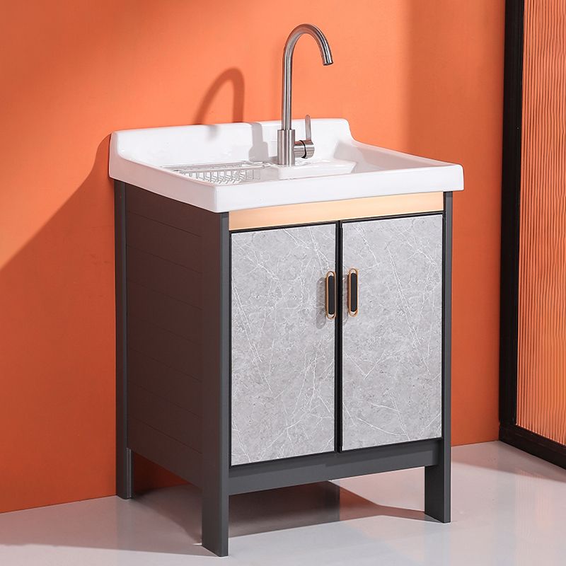 2 Doors Bathroom Vanity Freestanding Grey Rectangular Single Sink Metal Frame Bath Vanity Clearhalo 'Bathroom Remodel & Bathroom Fixtures' 'Bathroom Vanities' 'bathroom_vanities' 'Home Improvement' 'home_improvement' 'home_improvement_bathroom_vanities' 1200x1200_237f1f44-5217-4d21-ab47-a8a12d83aa89