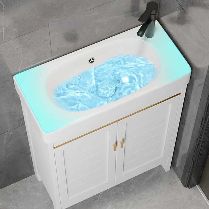 Single Sink Bath Vanity Set White Oval Metal 2 Doors Bathroom Vanity with Mirror Clearhalo 'Bathroom Remodel & Bathroom Fixtures' 'Bathroom Vanities' 'bathroom_vanities' 'Home Improvement' 'home_improvement' 'home_improvement_bathroom_vanities' 1200x1200_23a2532b-51a4-4a68-adca-dc2259898a67