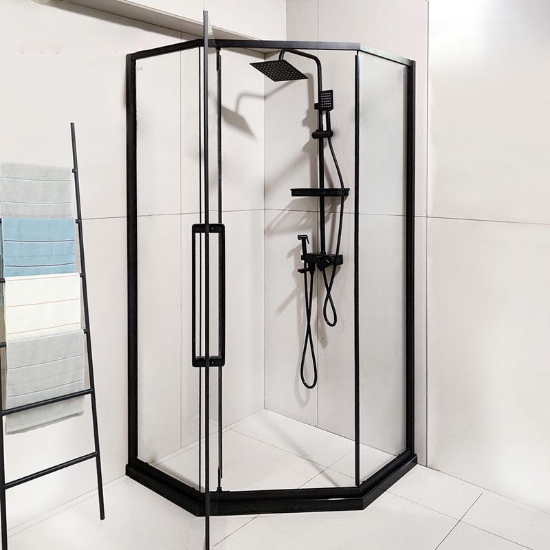 Transparent Diamond Shape Glass Shower Bath Door Metal Black Framed Shower Door Clearhalo 'Bathroom Remodel & Bathroom Fixtures' 'Home Improvement' 'home_improvement' 'home_improvement_shower_tub_doors' 'Shower and Tub Doors' 'shower_tub_doors' 'Showers & Bathtubs' 1200x1200_23a59a80-e05f-441b-9a15-a73d0cdd335a