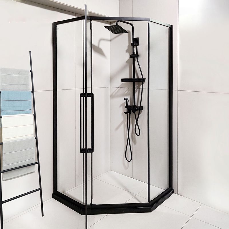 Transparent Diamond Shape Glass Shower Bath Door Metal Black Framed Shower Door Clearhalo 'Bathroom Remodel & Bathroom Fixtures' 'Home Improvement' 'home_improvement' 'home_improvement_shower_tub_doors' 'Shower and Tub Doors' 'shower_tub_doors' 'Showers & Bathtubs' 1200x1200_23a59a80-e05f-441b-9a15-a73d0cdd335a