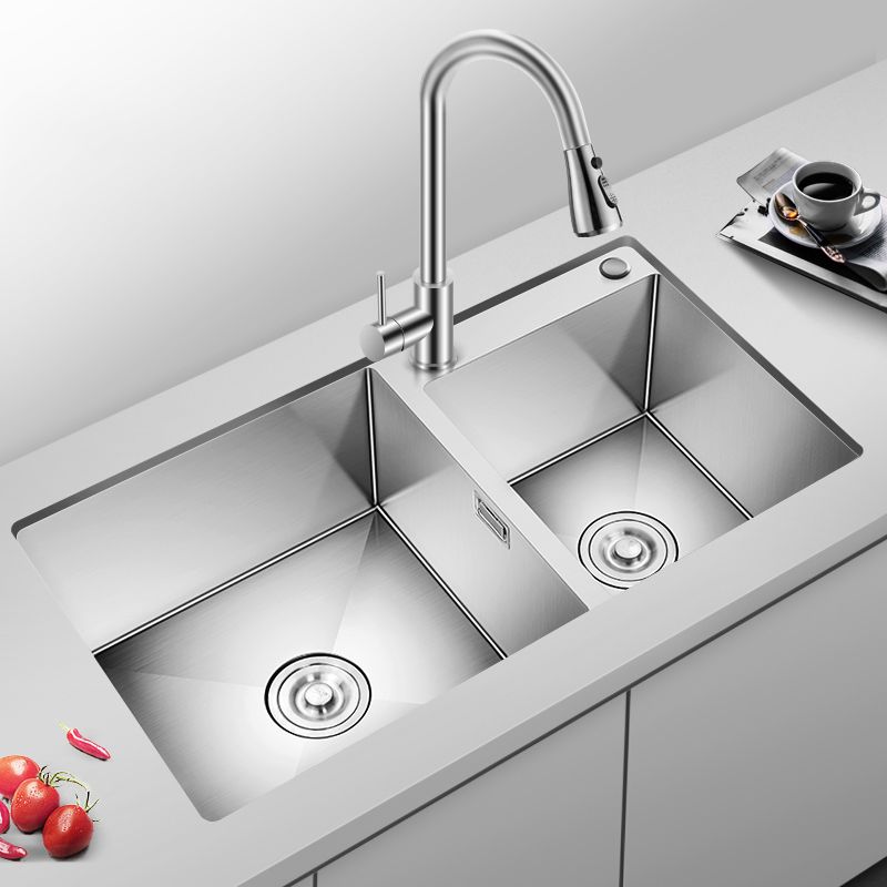 Scratch Resistant Kitchen Sink Double Bowl Stainless Steel Square Top-Mount Kitchen Sink Clearhalo 'Home Improvement' 'home_improvement' 'home_improvement_kitchen_sinks' 'Kitchen Remodel & Kitchen Fixtures' 'Kitchen Sinks & Faucet Components' 'Kitchen Sinks' 'kitchen_sinks' 1200x1200_23fa2692-1b2e-41d0-983c-1a1ab6d87653