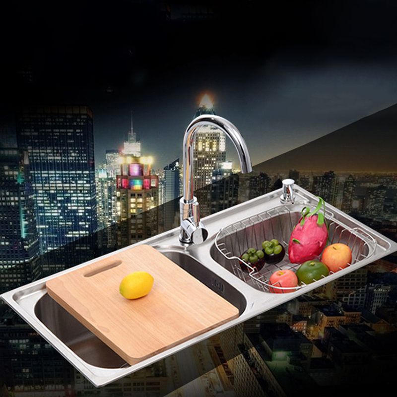 Contemporary Style Kitchen Double Sink Stainless Steel Drop-In Kitchen Sink Clearhalo 'Home Improvement' 'home_improvement' 'home_improvement_kitchen_sinks' 'Kitchen Remodel & Kitchen Fixtures' 'Kitchen Sinks & Faucet Components' 'Kitchen Sinks' 'kitchen_sinks' 1200x1200_23fe22bf-034f-4370-8139-6f5c4e1bfd90