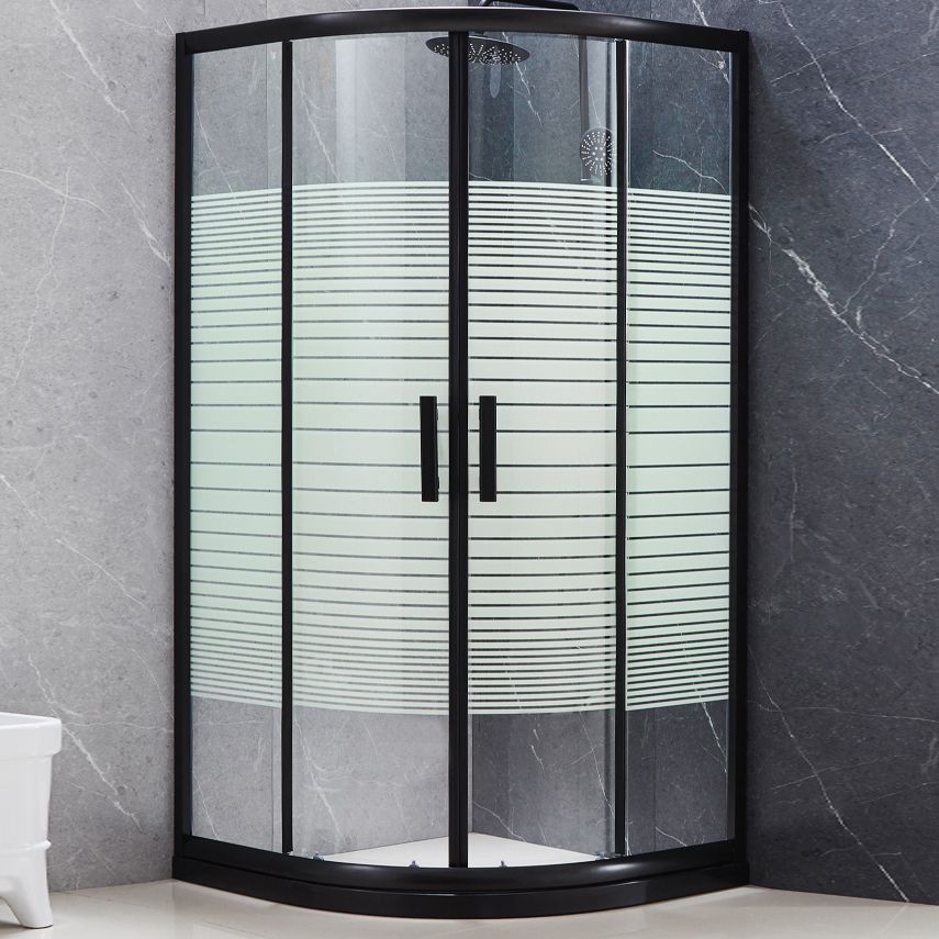 Tempered Glass Shower Enclosure Black Double Sliding Door Shower Kit Clearhalo 'Bathroom Remodel & Bathroom Fixtures' 'Home Improvement' 'home_improvement' 'home_improvement_shower_stalls_enclosures' 'Shower Stalls & Enclosures' 'shower_stalls_enclosures' 'Showers & Bathtubs' 1200x1200_242c76eb-fc5d-4610-b6e4-0396a09f66f3