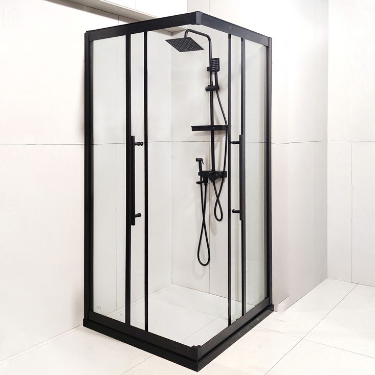 Double Sliding Corner Shower Enclosure Framed Tempered Glass Shower Enclosure Clearhalo 'Bathroom Remodel & Bathroom Fixtures' 'Home Improvement' 'home_improvement' 'home_improvement_shower_stalls_enclosures' 'Shower Stalls & Enclosures' 'shower_stalls_enclosures' 'Showers & Bathtubs' 1200x1200_24325e3a-1721-48d9-97e9-8141c0d21ad0