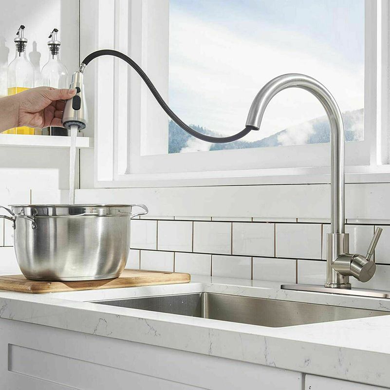 Pull Down Kitchen Standard Faucet Single Handle Faucet with Pull Out Sprayer Clearhalo 'Home Improvement' 'home_improvement' 'home_improvement_kitchen_faucets' 'Kitchen Faucets' 'Kitchen Remodel & Kitchen Fixtures' 'Kitchen Sinks & Faucet Components' 'kitchen_faucets' 1200x1200_245aff6e-a0c4-440a-a752-0997d7c5cb29