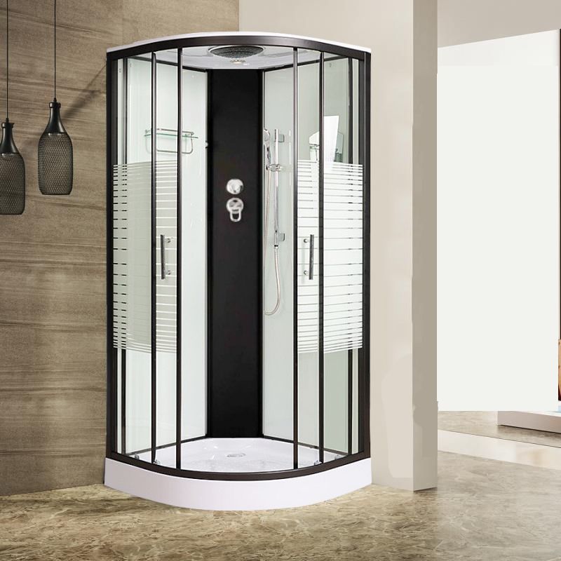 Contemporary Round Shower Stall Rain Shower Striped Framed Shower Stall with Ceiling Clearhalo 'Bathroom Remodel & Bathroom Fixtures' 'Home Improvement' 'home_improvement' 'home_improvement_shower_stalls_enclosures' 'Shower Stalls & Enclosures' 'shower_stalls_enclosures' 'Showers & Bathtubs' 1200x1200_2465af28-478b-4e20-8fc3-71b2eb88ec23