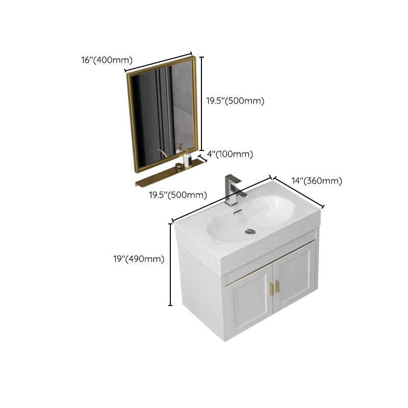 Glam Single Ceramic Top Vanity Oval Wall Mount Vanity Set with Mirror Clearhalo 'Bathroom Remodel & Bathroom Fixtures' 'Bathroom Vanities' 'bathroom_vanities' 'Home Improvement' 'home_improvement' 'home_improvement_bathroom_vanities' 1200x1200_2467bdab-aa17-4813-b688-339afe1a60bf