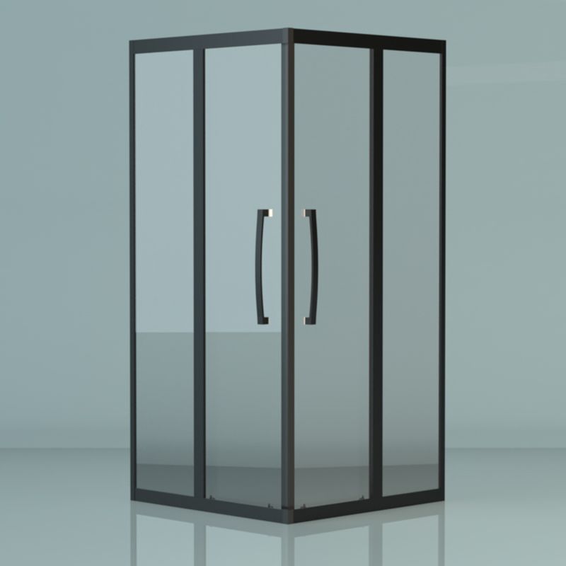 Square Black Framed Shower Enclosure Tempered Glass Shower Kit with Double Door Handles Clearhalo 'Bathroom Remodel & Bathroom Fixtures' 'Home Improvement' 'home_improvement' 'home_improvement_shower_stalls_enclosures' 'Shower Stalls & Enclosures' 'shower_stalls_enclosures' 'Showers & Bathtubs' 1200x1200_247e8c13-e585-467e-8d1d-ceaad418de51