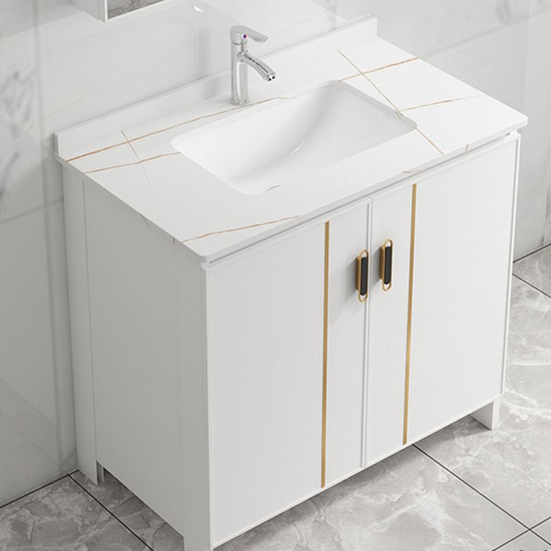 Single Sink Vanity Set White Mirror 2 Doors Freestanding Metal Frame Vanity Clearhalo 'Bathroom Remodel & Bathroom Fixtures' 'Bathroom Vanities' 'bathroom_vanities' 'Home Improvement' 'home_improvement' 'home_improvement_bathroom_vanities' 1200x1200_24861617-4ab3-4713-b8d1-593ed2029ae5
