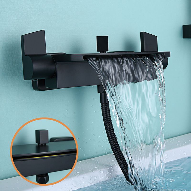 Modern Wall Mounted Copper Tub Filler Low Arc Waterfall Tub Faucet Trim Clearhalo 'Bathroom Remodel & Bathroom Fixtures' 'Bathtub Faucets' 'bathtub_faucets' 'Home Improvement' 'home_improvement' 'home_improvement_bathtub_faucets' 1200x1200_24868d23-9181-4414-8187-59b7024e34ab