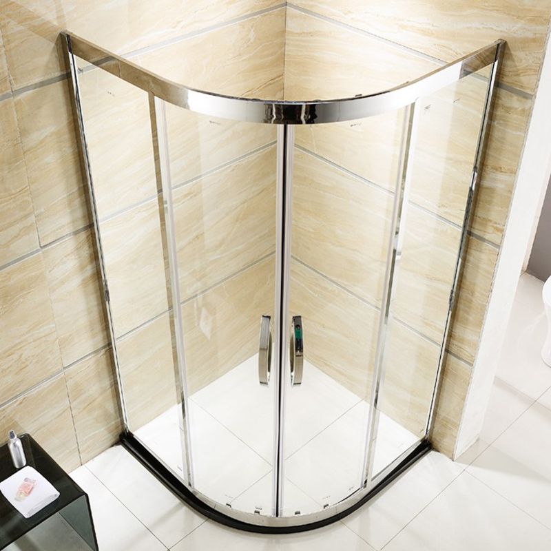 Round Tempered Glass Shower Kit Double Sliding Corner Shower Kit Clearhalo 'Bathroom Remodel & Bathroom Fixtures' 'Home Improvement' 'home_improvement' 'home_improvement_shower_stalls_enclosures' 'Shower Stalls & Enclosures' 'shower_stalls_enclosures' 'Showers & Bathtubs' 1200x1200_24a70fc4-277e-41e1-9b5d-3e357fa26ccc