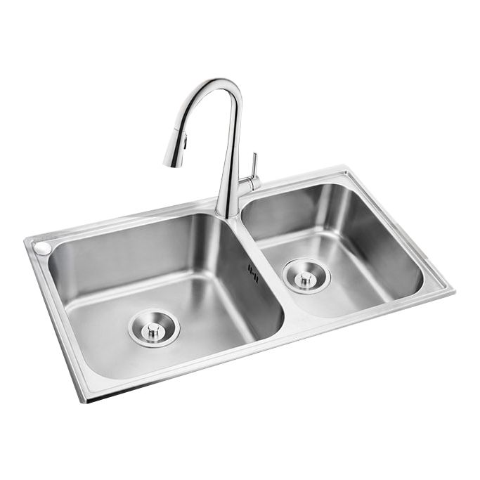 Kitchen Sink Stainless Steel Drop-In Kitchen Double Sink with Drain Assembly Clearhalo 'Home Improvement' 'home_improvement' 'home_improvement_kitchen_sinks' 'Kitchen Remodel & Kitchen Fixtures' 'Kitchen Sinks & Faucet Components' 'Kitchen Sinks' 'kitchen_sinks' 1200x1200_24adb9be-6b8c-43e2-be65-f0303f806172