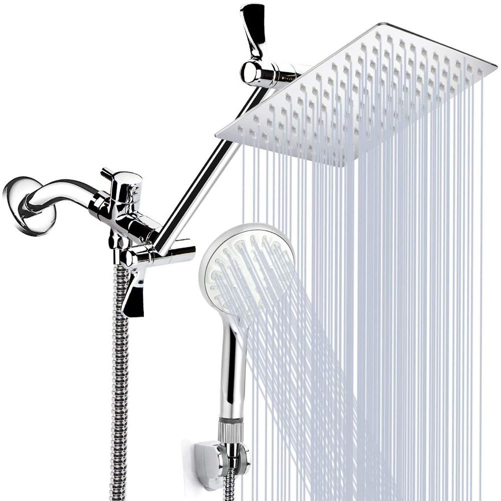 Modern Dual Shower Head Square High Arch Shower Head in Silver Clearhalo 'Bathroom Remodel & Bathroom Fixtures' 'Home Improvement' 'home_improvement' 'home_improvement_shower_heads' 'Shower Heads' 'shower_heads' 'Showers & Bathtubs Plumbing' 'Showers & Bathtubs' 1200x1200_24b09760-da41-47dd-a887-72b97c81c8eb