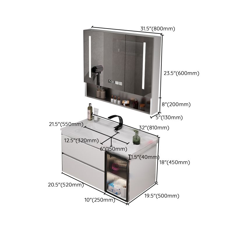 Rectangular Bathroom Vanity Single Sink Wall Mount Mirror Glam Vanity with Drawers Clearhalo 'Bathroom Remodel & Bathroom Fixtures' 'Bathroom Vanities' 'bathroom_vanities' 'Home Improvement' 'home_improvement' 'home_improvement_bathroom_vanities' 1200x1200_24b46e10-ec4f-4c93-be07-71ae22c6702e