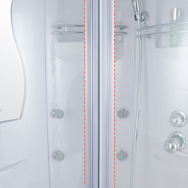 White Rounded Shower Enclosure Tempered Glass Shower Stall with Light Clearhalo 'Bathroom Remodel & Bathroom Fixtures' 'Home Improvement' 'home_improvement' 'home_improvement_shower_stalls_enclosures' 'Shower Stalls & Enclosures' 'shower_stalls_enclosures' 'Showers & Bathtubs' 1200x1200_24da8733-257b-4a94-bb6f-7e8c45f39ca3