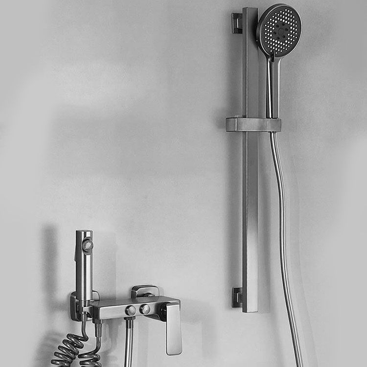 Contemporary Tub Filler Trim Wall Mount with Handshower and Hose Clearhalo 'Bathroom Remodel & Bathroom Fixtures' 'Bathtub Faucets' 'bathtub_faucets' 'Home Improvement' 'home_improvement' 'home_improvement_bathtub_faucets' 1200x1200_25049d15-2900-467b-ac88-205ce7a19930