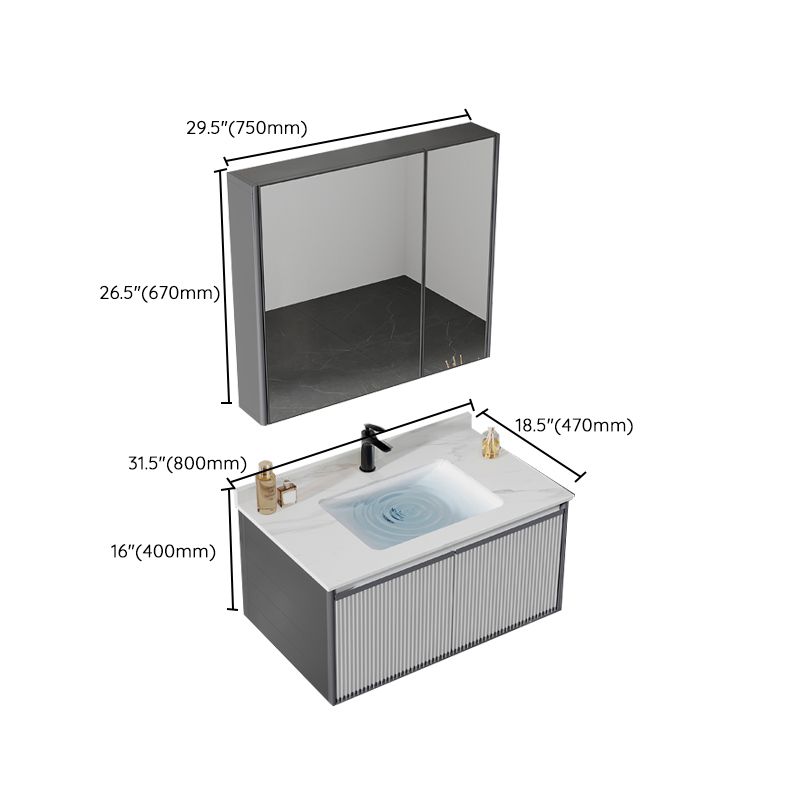 Bath Vanity Grey Metal Frame Rectangular Single Sink Wall Mount Mirror 2 Doors Vanity Clearhalo 'Bathroom Remodel & Bathroom Fixtures' 'Bathroom Vanities' 'bathroom_vanities' 'Home Improvement' 'home_improvement' 'home_improvement_bathroom_vanities' 1200x1200_253586f6-2990-403f-a34c-c57de42b8adf
