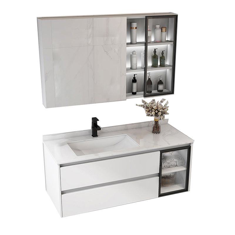 Contemporary White Sink Cabinet Bathroom Vanity Cabinet with Mirror Cabinet Clearhalo 'Bathroom Remodel & Bathroom Fixtures' 'Bathroom Vanities' 'bathroom_vanities' 'Home Improvement' 'home_improvement' 'home_improvement_bathroom_vanities' 1200x1200_254b8c04-f8bf-4a35-bba5-3bb37d825f62