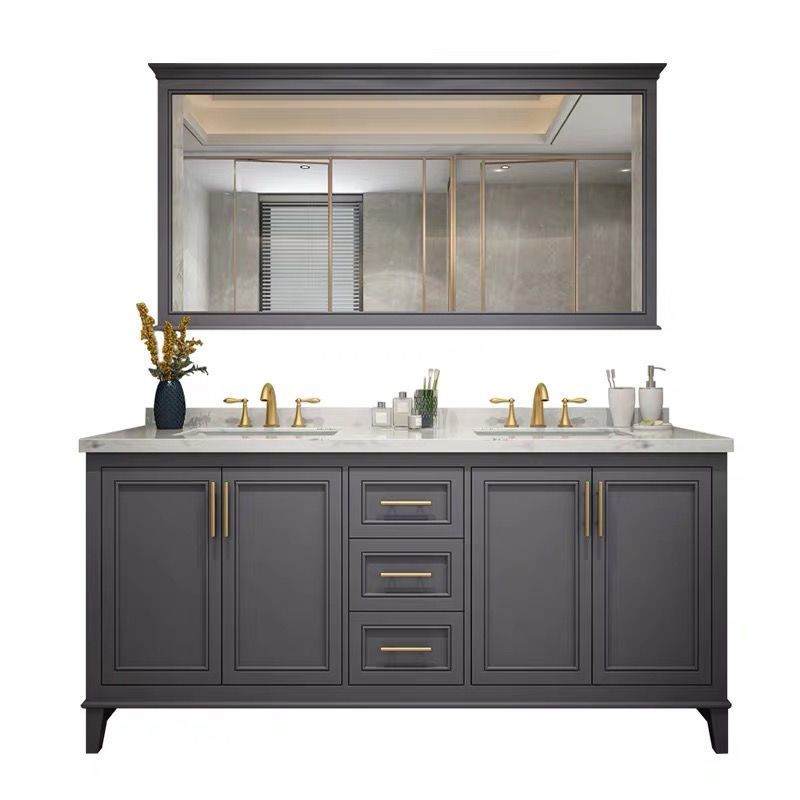 Modern Gray Sink Vanity Freestanding Wooden Bathroom Vanity with Drawers Clearhalo 'Bathroom Remodel & Bathroom Fixtures' 'Bathroom Vanities' 'bathroom_vanities' 'Home Improvement' 'home_improvement' 'home_improvement_bathroom_vanities' 1200x1200_2555e78e-1741-4a2f-91ae-9edd78c40b36