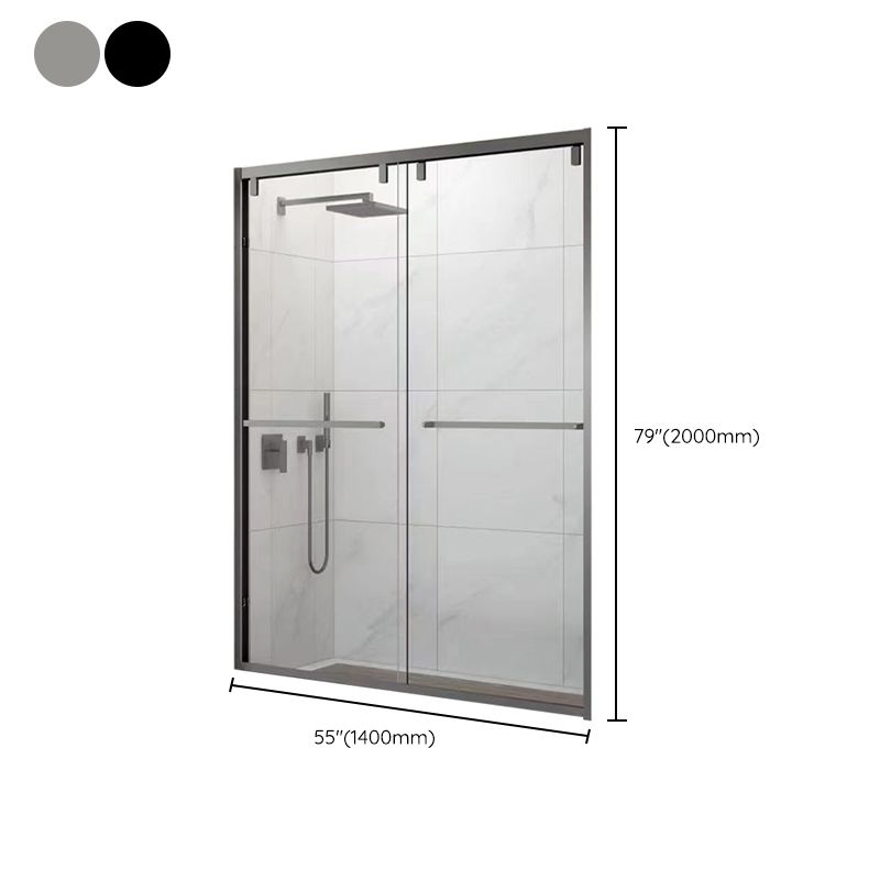 Double Shift Thickened Tempered Glass Shower Door, Semi Frameless Stainless Steel Clearhalo 'Bathroom Remodel & Bathroom Fixtures' 'Home Improvement' 'home_improvement' 'home_improvement_shower_tub_doors' 'Shower and Tub Doors' 'shower_tub_doors' 'Showers & Bathtubs' 1200x1200_25a577ee-a839-433a-9d70-bff3944449af