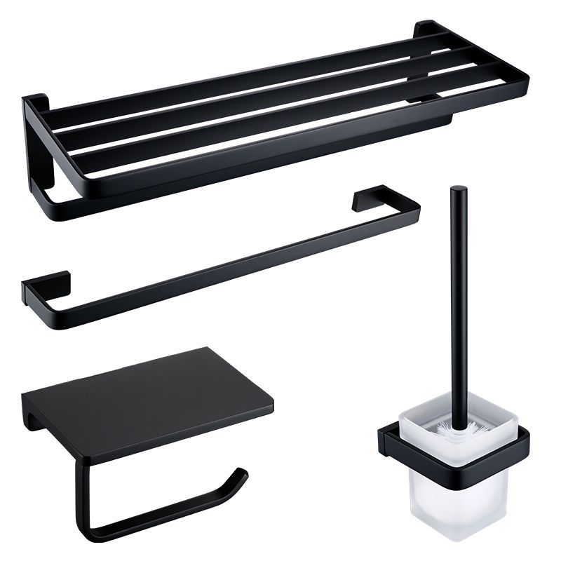Black Bathroom Accessories Hardware Set with Towel Bar and Bath Shelf Clearhalo 'Bathroom Hardware Sets' 'Bathroom Hardware' 'Bathroom Remodel & Bathroom Fixtures' 'bathroom_hardware_sets' 'Home Improvement' 'home_improvement' 'home_improvement_bathroom_hardware_sets' 1200x1200_25c14e1a-9721-486c-aa54-c82907db27b6