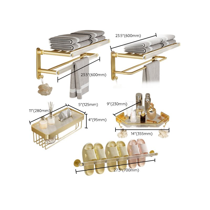 Modern Bathroom Accessory Set in Gold Metal and Acrylic Bath Hardware Set Clearhalo 'Bathroom Hardware Sets' 'Bathroom Hardware' 'Bathroom Remodel & Bathroom Fixtures' 'bathroom_hardware_sets' 'Home Improvement' 'home_improvement' 'home_improvement_bathroom_hardware_sets' 1200x1200_25e69372-33e7-4884-bbd5-317959e97d70