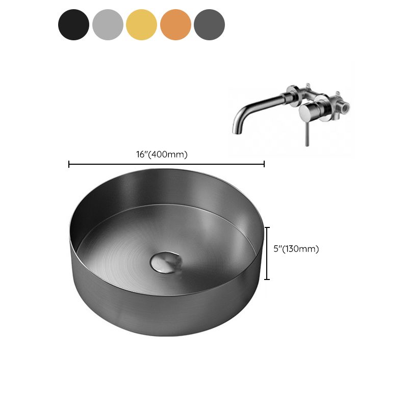 Modern Vessel Sink Round Metal with Faucet and Pop-Up Drain Vessel Lavatory Sink Clearhalo 'Bathroom Remodel & Bathroom Fixtures' 'Bathroom Sinks & Faucet Components' 'Bathroom Sinks' 'bathroom_sink' 'Home Improvement' 'home_improvement' 'home_improvement_bathroom_sink' 1200x1200_25fea6cd-6abf-47fe-8030-23f22d808420