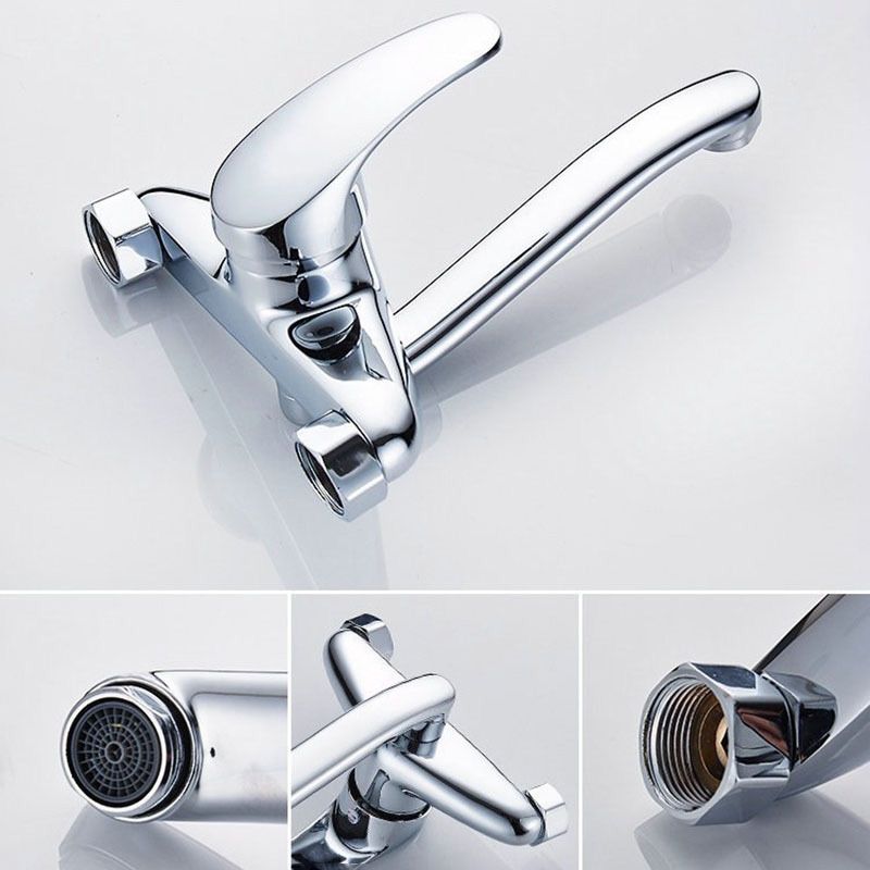 Contemporary Single Handle Kitchen Faucet Wall Mounted 1-Hold Bar Faucet with No Sensor Clearhalo 'Home Improvement' 'home_improvement' 'home_improvement_kitchen_faucets' 'Kitchen Faucets' 'Kitchen Remodel & Kitchen Fixtures' 'Kitchen Sinks & Faucet Components' 'kitchen_faucets' 1200x1200_2648b686-903b-4476-adc8-ddb06aeb461c