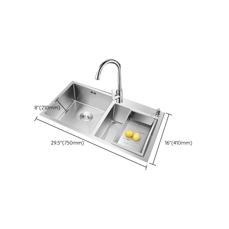 Contemporary Stainless Steel Kitchen Sink Double Basin Sink with Drain Assembly Clearhalo 'Home Improvement' 'home_improvement' 'home_improvement_kitchen_sinks' 'Kitchen Remodel & Kitchen Fixtures' 'Kitchen Sinks & Faucet Components' 'Kitchen Sinks' 'kitchen_sinks' 1200x1200_265cb560-45e4-4fae-b86d-8437b48da9af