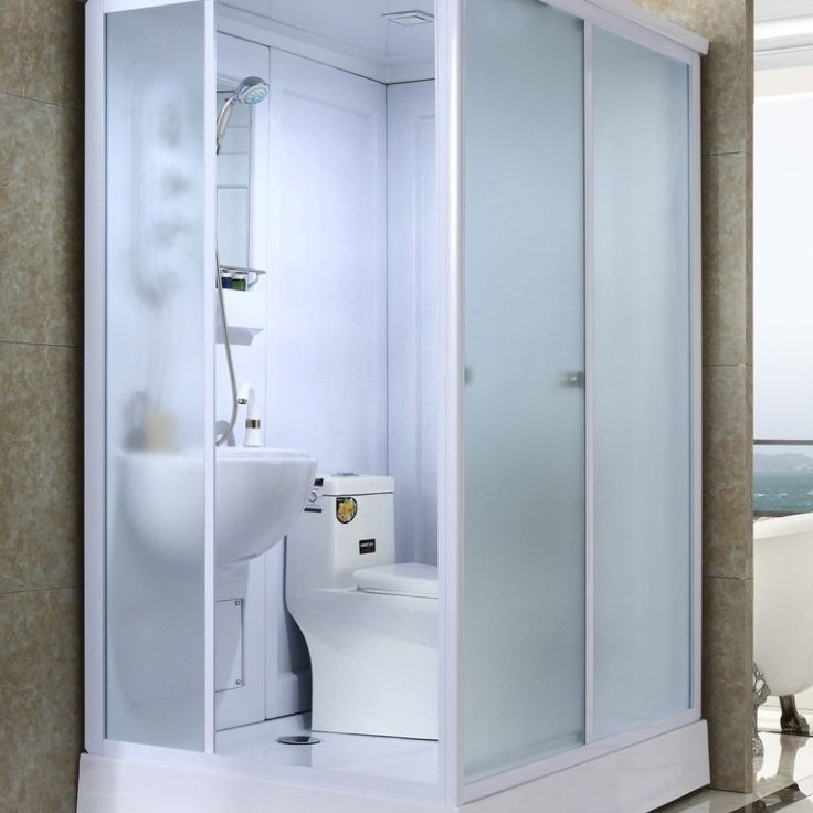 Frosted Glass Single Sliding Shower Enclosure Framed Shower Kit in White Clearhalo 'Bathroom Remodel & Bathroom Fixtures' 'Home Improvement' 'home_improvement' 'home_improvement_shower_stalls_enclosures' 'Shower Stalls & Enclosures' 'shower_stalls_enclosures' 'Showers & Bathtubs' 1200x1200_2670919b-2b51-43df-8f7b-82e1eff9fd71