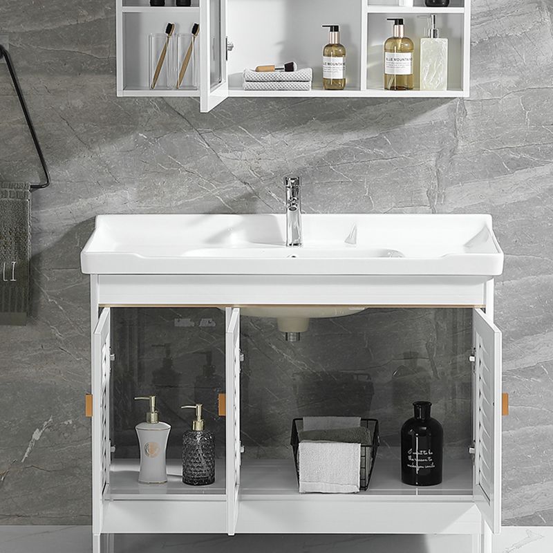 Metal Frame Vanity White 2 Doors Rectangular Single Sink Freestanding Bathroom Vanity Clearhalo 'Bathroom Remodel & Bathroom Fixtures' 'Bathroom Vanities' 'bathroom_vanities' 'Home Improvement' 'home_improvement' 'home_improvement_bathroom_vanities' 1200x1200_2676aa02-e535-4101-937d-d7b6067b2580