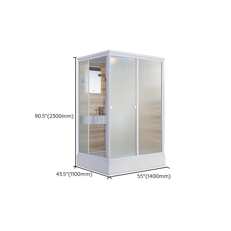 Framed White Shower Kit Corner Rectangle Frosted Shower Stall Clearhalo 'Bathroom Remodel & Bathroom Fixtures' 'Home Improvement' 'home_improvement' 'home_improvement_shower_stalls_enclosures' 'Shower Stalls & Enclosures' 'shower_stalls_enclosures' 'Showers & Bathtubs' 1200x1200_2679e47f-ed16-406a-b0d3-37aa938540df