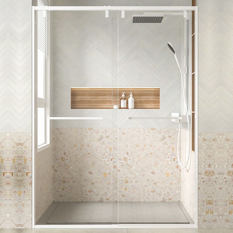 Transparent Double Shower Bath Door Metal White Framed Shower Door Clearhalo 'Bathroom Remodel & Bathroom Fixtures' 'Home Improvement' 'home_improvement' 'home_improvement_shower_tub_doors' 'Shower and Tub Doors' 'shower_tub_doors' 'Showers & Bathtubs' 1200x1200_26b5460a-b630-43a0-bb48-02294b436f98