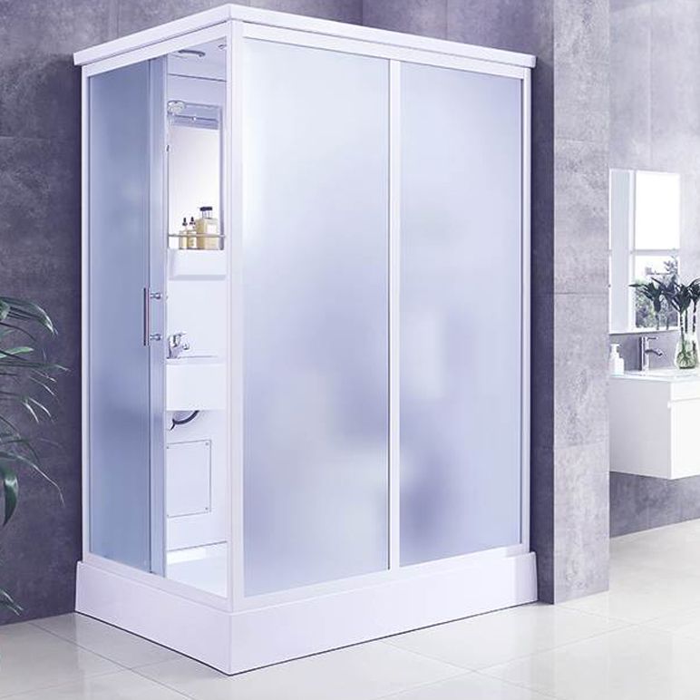 White Single Sliding Shower Kit Rectangle Frosted Shower Stall Clearhalo 'Bathroom Remodel & Bathroom Fixtures' 'Home Improvement' 'home_improvement' 'home_improvement_shower_stalls_enclosures' 'Shower Stalls & Enclosures' 'shower_stalls_enclosures' 'Showers & Bathtubs' 1200x1200_26e0de75-6d7d-4bf6-95ae-25e3309a0791
