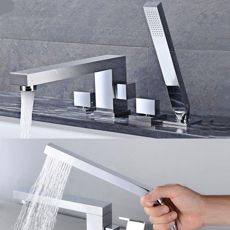 Modern Square Brass Tub Faucet with 2 Handles Deck Mount Bathroom Faucet Clearhalo 'Bathroom Remodel & Bathroom Fixtures' 'Bathtub Faucets' 'bathtub_faucets' 'Home Improvement' 'home_improvement' 'home_improvement_bathtub_faucets' 1200x1200_27056cbd-bd50-4028-8a90-51f15c706ac9