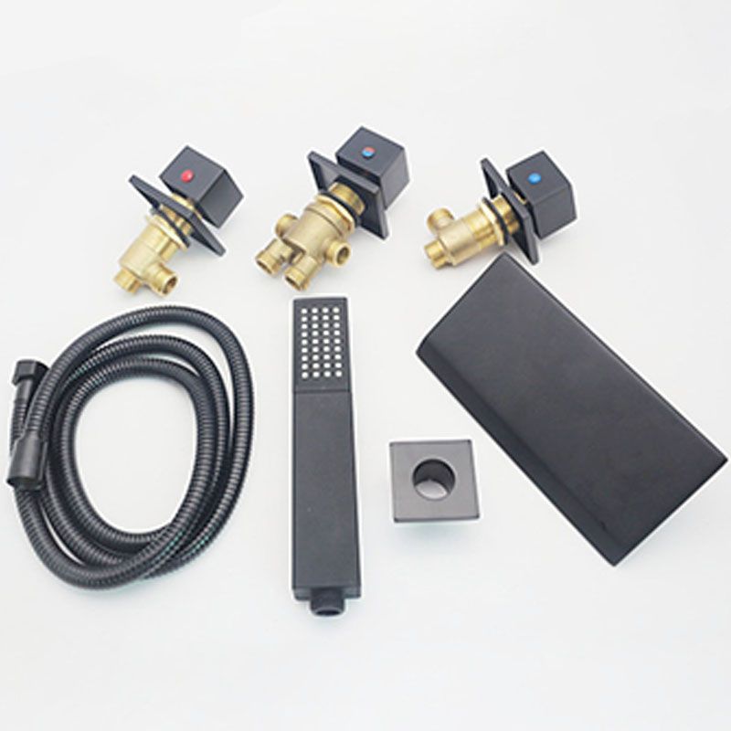 Modern Brass Tub Faucet in Black with 3 Handles Deck Mount Bathroom Faucet Clearhalo 'Bathroom Remodel & Bathroom Fixtures' 'Bathtub Faucets' 'bathtub_faucets' 'Home Improvement' 'home_improvement' 'home_improvement_bathtub_faucets' 1200x1200_2707e2a7-1868-49a7-992d-cfe326f51442