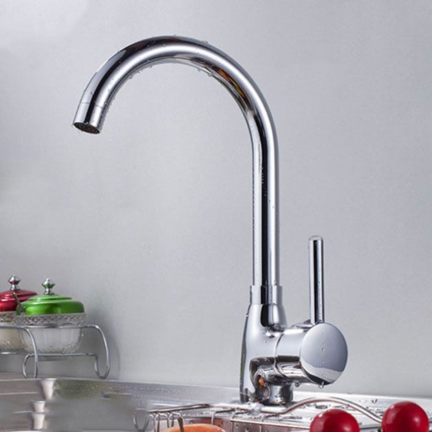 Contemporary Single Handle Kitchen Faucet One Lever Water Faucet in Chrome Clearhalo 'Home Improvement' 'home_improvement' 'home_improvement_kitchen_faucets' 'Kitchen Faucets' 'Kitchen Remodel & Kitchen Fixtures' 'Kitchen Sinks & Faucet Components' 'kitchen_faucets' 1200x1200_270b5a12-f298-4376-b72d-6eff133aca1a