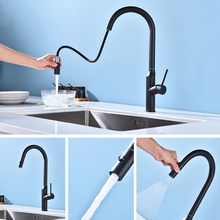 Modern Kitchen Faucet Stainless Steel 1-Handle High Arc Retractable Kitchen Faucet Clearhalo 'Home Improvement' 'home_improvement' 'home_improvement_kitchen_faucets' 'Kitchen Faucets' 'Kitchen Remodel & Kitchen Fixtures' 'Kitchen Sinks & Faucet Components' 'kitchen_faucets' 1200x1200_27370ded-91d4-4a66-8a21-7fcc3fbffa09