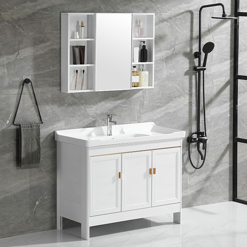 Metal Frame Vanity White 2 Doors Rectangular Single Sink Freestanding Bathroom Vanity Clearhalo 'Bathroom Remodel & Bathroom Fixtures' 'Bathroom Vanities' 'bathroom_vanities' 'Home Improvement' 'home_improvement' 'home_improvement_bathroom_vanities' 1200x1200_274bffd0-d695-420c-a735-70e9fcc76a5c