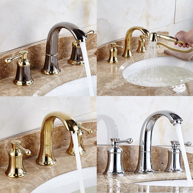 Glam Style Faucet Widespread Sink Faucet with 2 Lever Handles Clearhalo 'Bathroom Remodel & Bathroom Fixtures' 'Bathroom Sink Faucets' 'Bathroom Sinks & Faucet Components' 'bathroom_sink_faucets' 'Home Improvement' 'home_improvement' 'home_improvement_bathroom_sink_faucets' 1200x1200_274f0346-7117-44a1-a510-c74f37782a4a